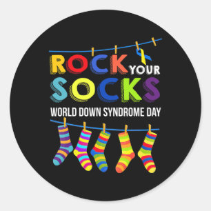 Adesivo Redondo Dia da Síndrome Inativo Sua Consciência Meias