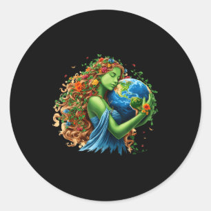 Adesivo Redondo Dia da Terra 2026 mãe natureza verde planeta mulhe