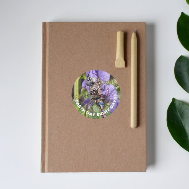 Adesivo Redondo Dia da Terra do Dragonfly Darner de Olhos Azuis (In Situ Book)