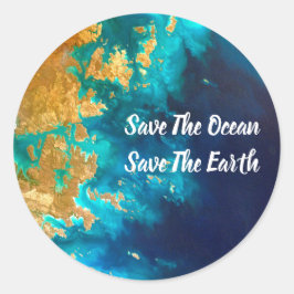 Adesivo Redondo Dia da Terra Dourada e Azul Moderno