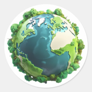Adesivo Redondo Dia da Terra - Terra Verde e Azul com árvores