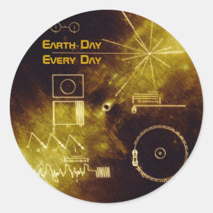 Adesivo Redondo Dia da Terra - Voyager - Disco de ouro Sons da Ter