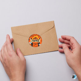 Adesivo Redondo Dia das Bruxas Criativas Laranja e Preta