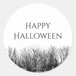 Adesivo Redondo Dia das Bruxas de Florestas Brancas Negra