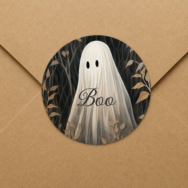 Adesivo Redondo Dia das Bruxas Fantasma Gótico (Boo Gothic Halloween Sticker
)