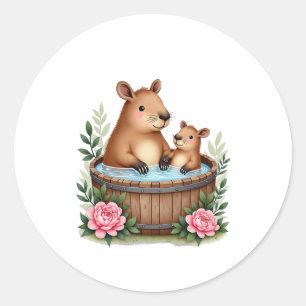 Adesivo Redondo Dia das Mães Capivara Mãe Banheira de Hidromassage