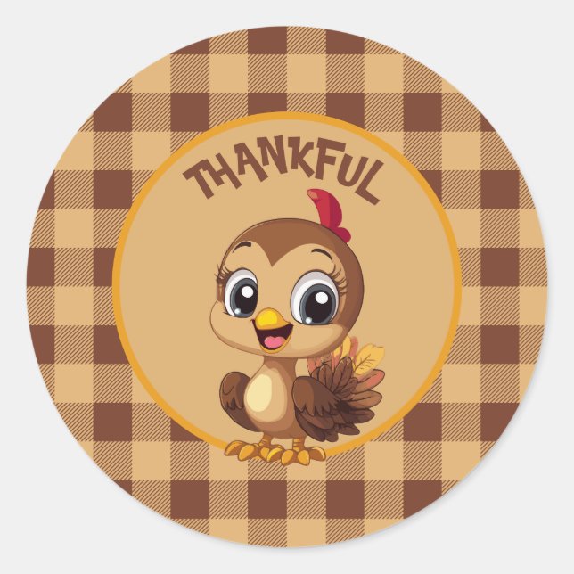 Adesivo Redondo Dia de Ação de Graças à Turquia Feriado (Frente)