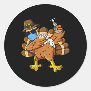 Adesivo Redondo Dia de Ação de Graças Dabbing Turkey Pergrim Boys