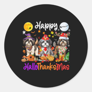 Adesivo Redondo Dia de Ação de Graças de Halloween Shih Tzu Dog Ha