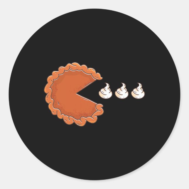 Adesivo Redondo Dia de Ação de Graças de Pumpkin Pie Comendo Creme (Frente)