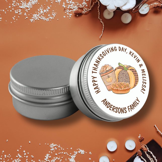 Adesivo Redondo Dia de Ação de Graças Elegante (Criador carregado)