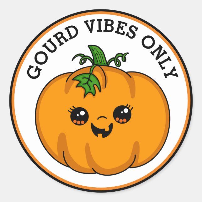 Adesivo Redondo Dia de as Bruxas engraçado | Apenas "Gourd Vibes"  (Frente)