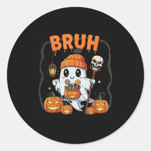 Adesivo Redondo Dia de as Bruxas engraçado Bruh Cute Candy Ghost C