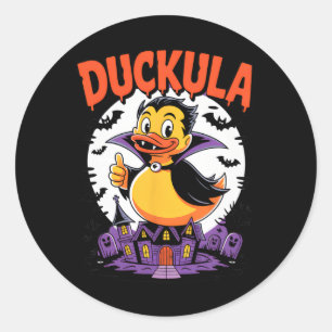 Adesivo Redondo Dia de as Bruxas engraçado Costume Vampiro Pato de