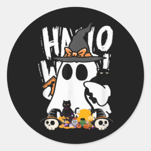 Adesivo Redondo Dia de as Bruxas engraçado Ghost Pumpkin Gato Pret