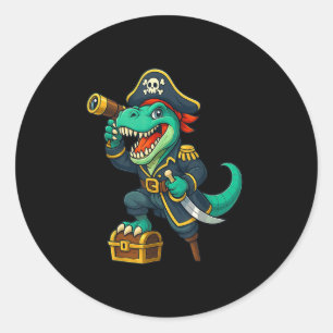 Adesivo Redondo Dia de as Bruxas engraçado Pirate Dinossaur T Rex