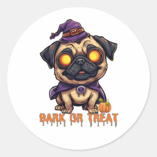 Adesivo Redondo Dia de as Bruxas engraçado Pug