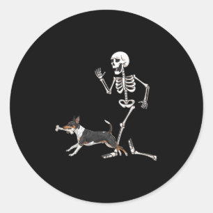 Adesivo Redondo Dia de as Bruxas engraçado Rat Terrier E Esqueleto