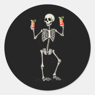 Adesivo Redondo Dia de as Bruxas engraçado Skeleton Bebendo Bloody