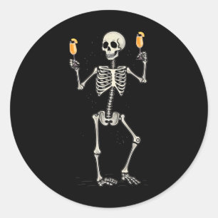 Adesivo Redondo Dia de as Bruxas engraçado Skeleton Bebendo Peach