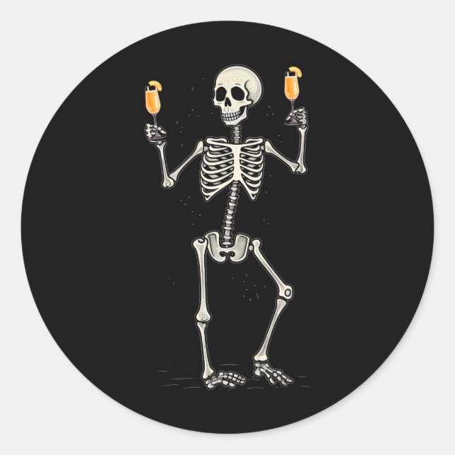 Adesivo Redondo Dia de as Bruxas engraçado Skeleton Bebendo Peach  (Frente)