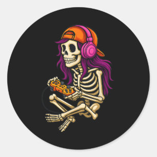 Adesivo Redondo Dia de as Bruxas engraçado Skeleton Gamer Video Ga