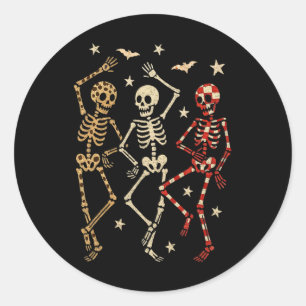 Adesivo Redondo Dia de as Bruxas engraçado Spooky Bones Dançando C