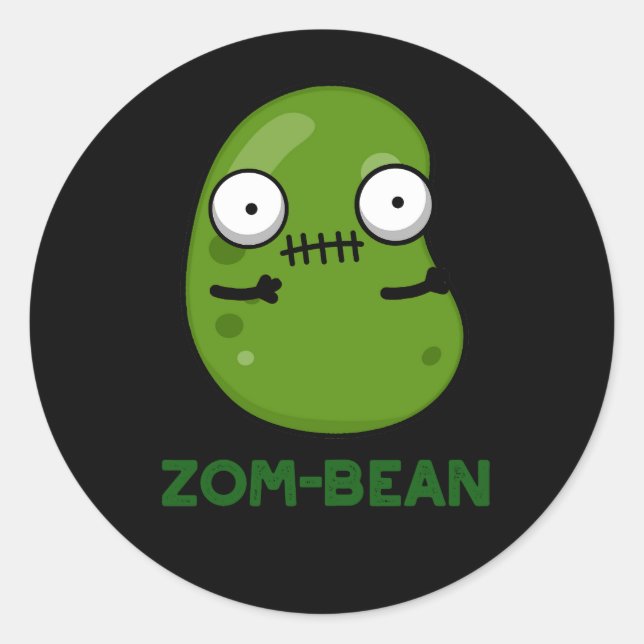 Adesivo Redondo Dia de as Bruxas engraçado Zombie Bean Pun Dark BG (Frente)