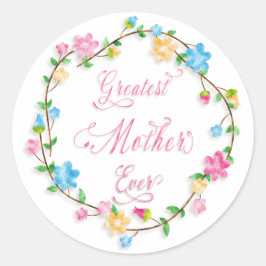 Adesivo Redondo Dia de as mães Bonito Floral Wreath 3 Word Art