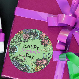 Adesivo Redondo Dia de as mães de Flores Coloridas Encantadas