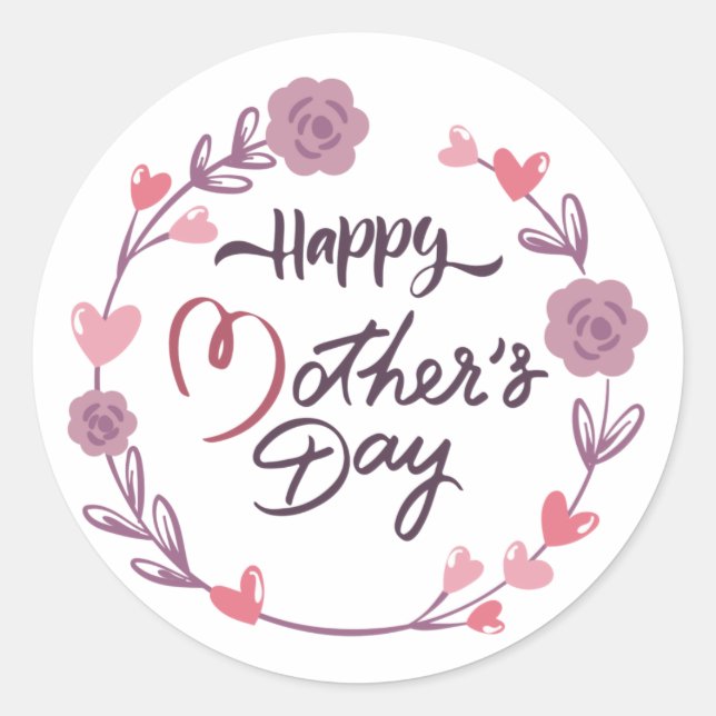 Adesivo Redondo Dia de as mães Feliz Corações Florais Buquê (Frente)