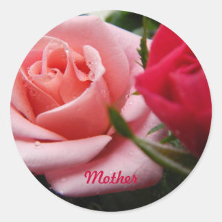 Adesivo Redondo Dia de as mães rosa e Rosa vermelha
