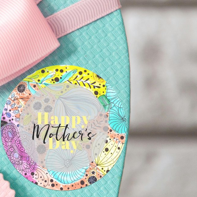 Adesivo Redondo Dia de as mães Vibrante Artístico Floral Retirado  (Criador carregado)