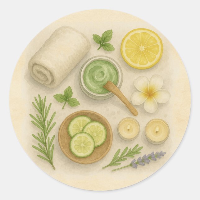 Adesivo Redondo Dia de Beleza e Relaxamento no Spa Clássico (Frente)