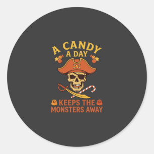 Adesivo Redondo Dia de Doces Halloween Pirata Caveira Bengala