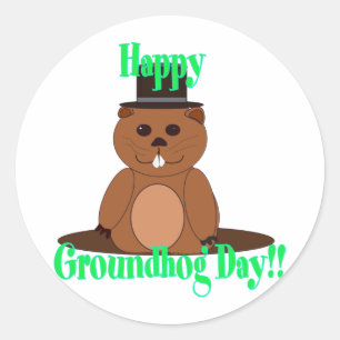 Adesivo Redondo Dia de Groundhog feliz!