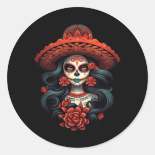 Adesivo Redondo Dia de La Catrina Sugar Skull Agência Governamenta