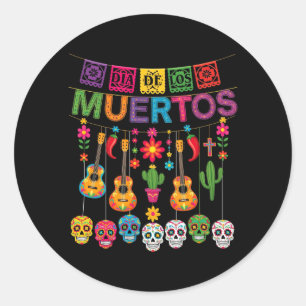 Adesivo Redondo Dia-De-Los-Muertos Crânio de Açúcar Pendurado