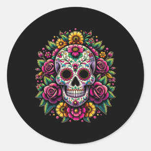 Adesivo Redondo Dia De Los Muertos Do Hallowe Do Crânio Do Açúcar