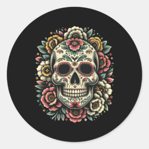 Adesivo Redondo Dia De Los Muertos Do Hallowe Do Crânio Do Açúcar