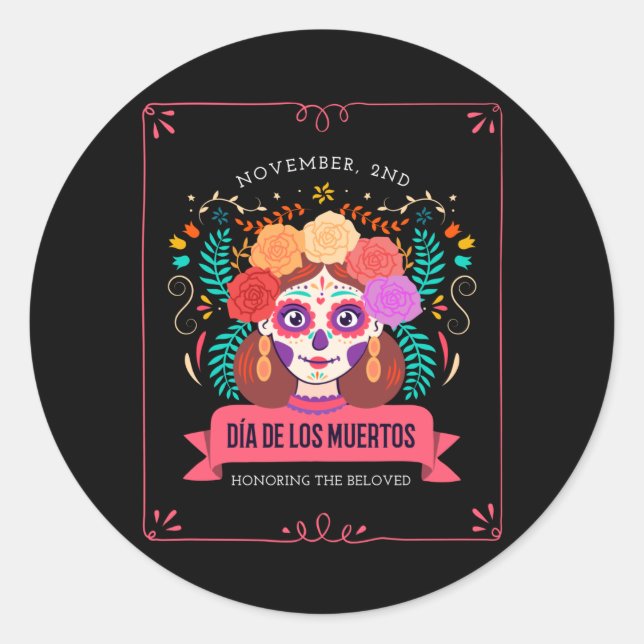 Adesivo Redondo Dia de los muertos dos mortos (Frente)