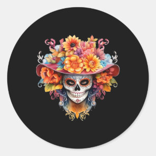 Adesivo Redondo Dia De Los Muertos Fantasia Dia Das Morte Crânio H