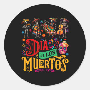Adesivo Redondo Dia De Los Muertos Mexicanos Skeletons Instrumenta