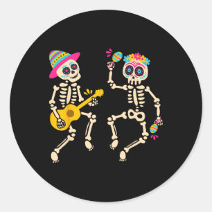 Adesivo Redondo Dia De Los Muertos Skeleton Dancing Skull Day Of T