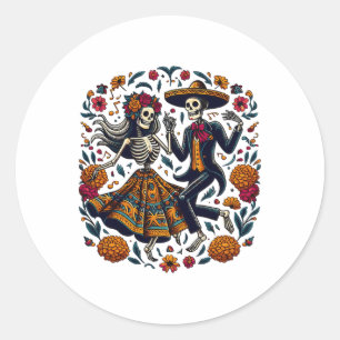 Adesivo Redondo Dia De Los Muertos Skeletons Dançando Dia Mexicano