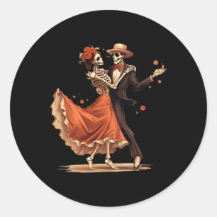 Adesivo Redondo Dia De Los Muertos Skeletons Dançando Dia Mexicano