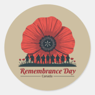 Adesivo Redondo Dia de Memória do Canadá - Honrando Veteranos