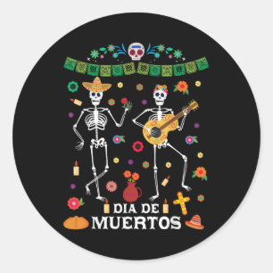 Adesivo Redondo Dia De Muertos Dancing Skeleton Celebra Hallowee