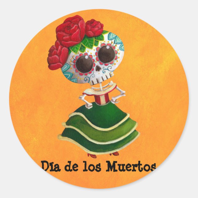 Adesivo Redondo Dia de Muertos Má Morte Mexicana (Frente)