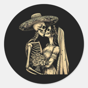 Adesivo Redondo Dia De Muertos Sugar Skull Casal Skeleton Bride W